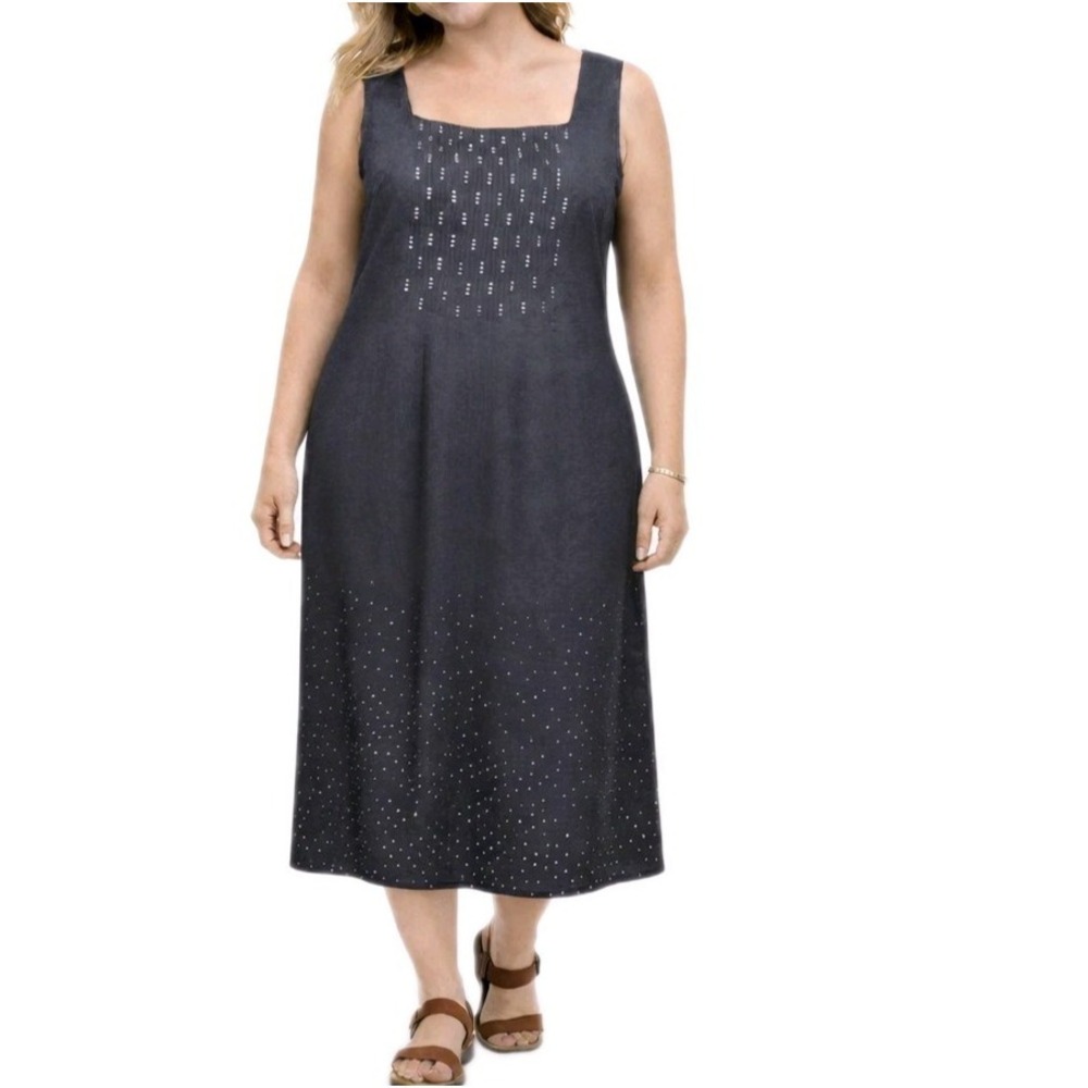COLDWATER CREEK Size 8 Sleeveless‎ Gray Sequin Square Neck Midi Sheath Dress EUC